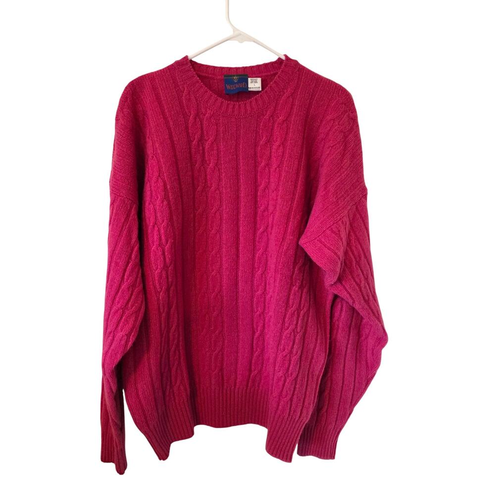 Vintage Woodward Womens Cable Knit Wool Sweater Size Large Pink